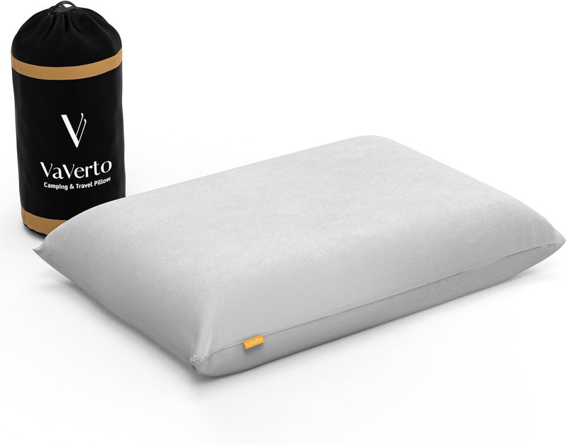 Vaverto Gray Travel and Camping Pillow - Compressible Medium Firm Memory Foam, Viscose Made from Bamboo Cover, Machine Washable, Ideal for Backpacking, Airplane, Car Travel - Image 1